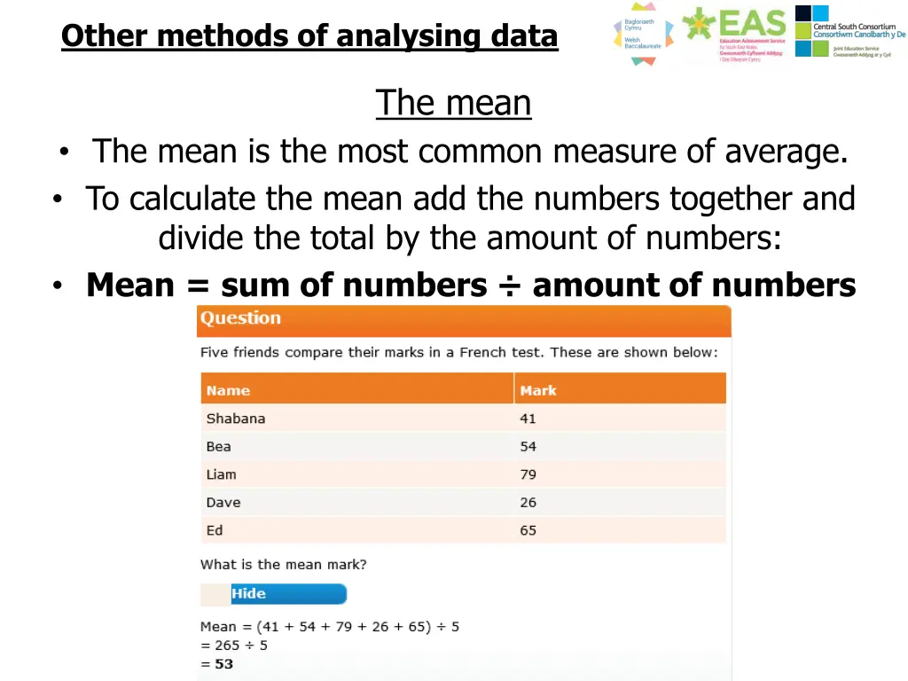 other methods of analysing data