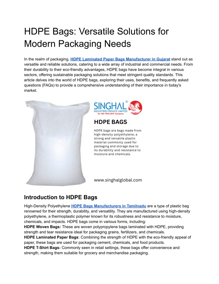 hdpe bags versatile solutions for modern