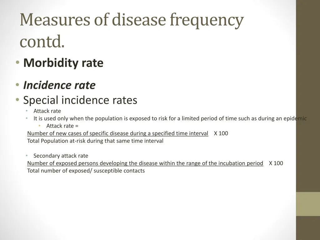 measures of disease frequency contd morbidity rate 1