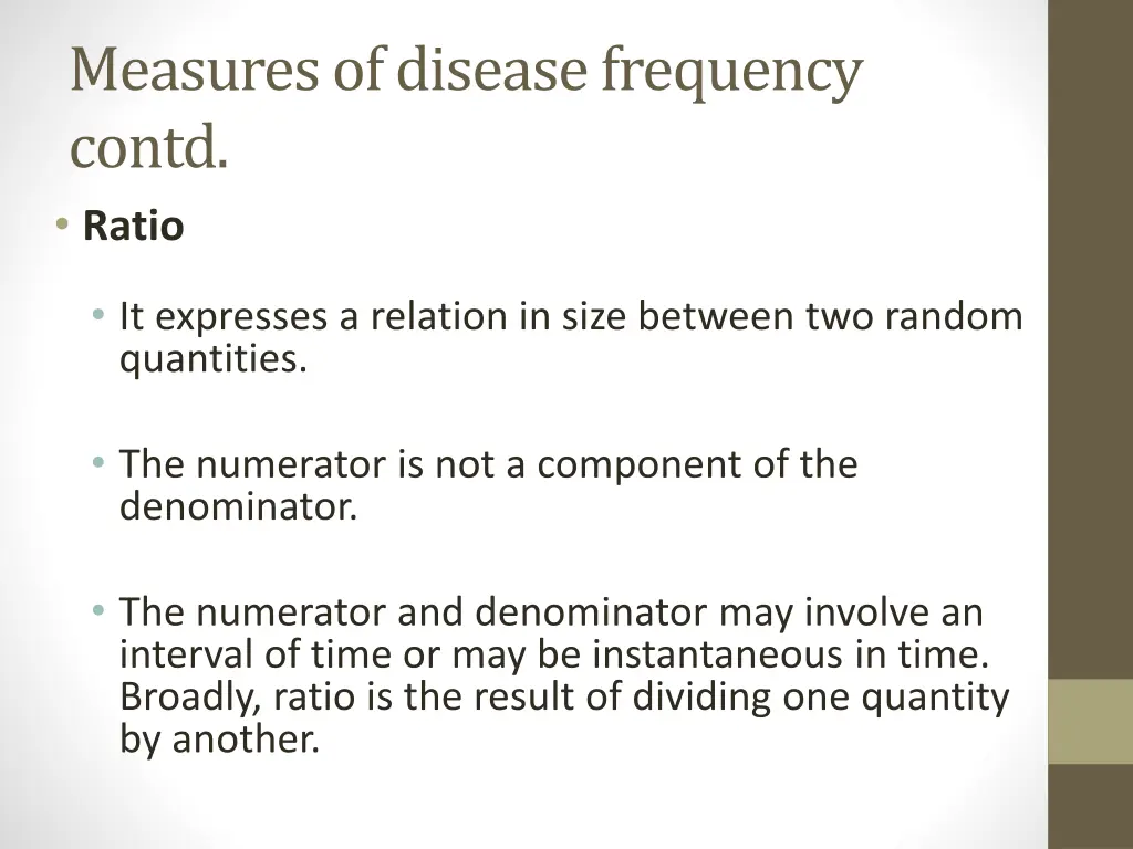 measures of disease frequency contd ratio