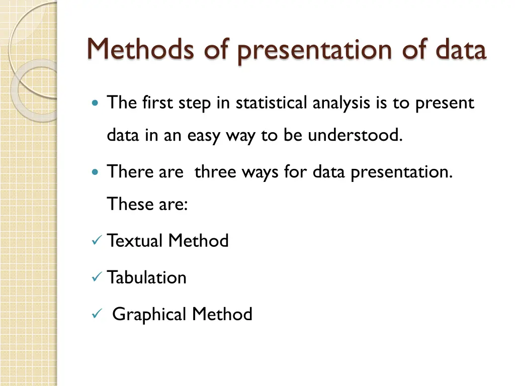 methods of presentation of data