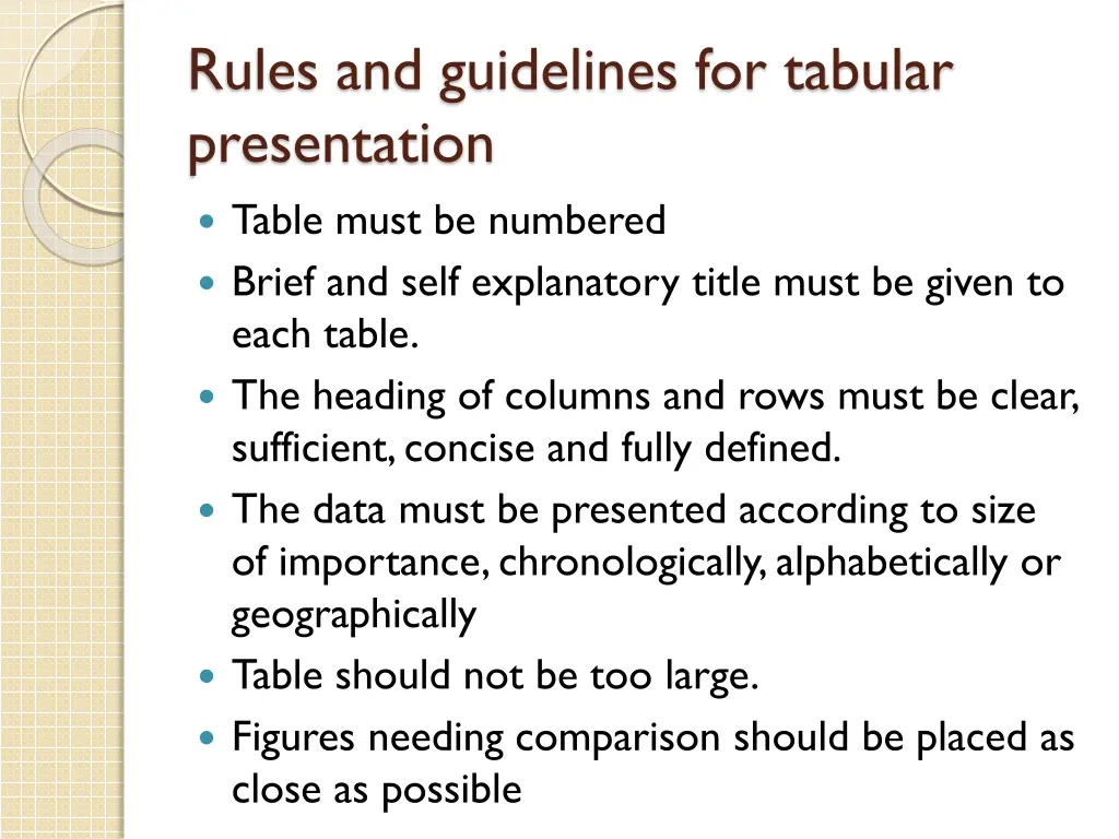 rules and guidelines for tabular presentation