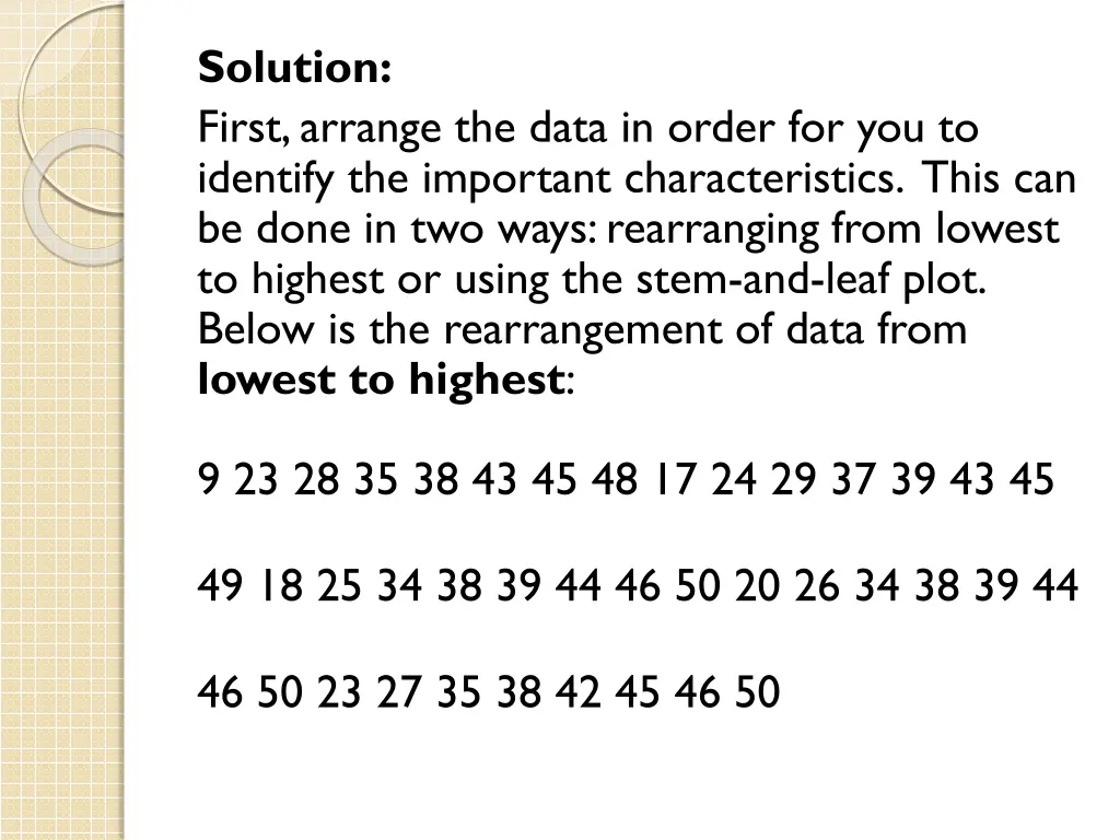 solution first arrange the data in order