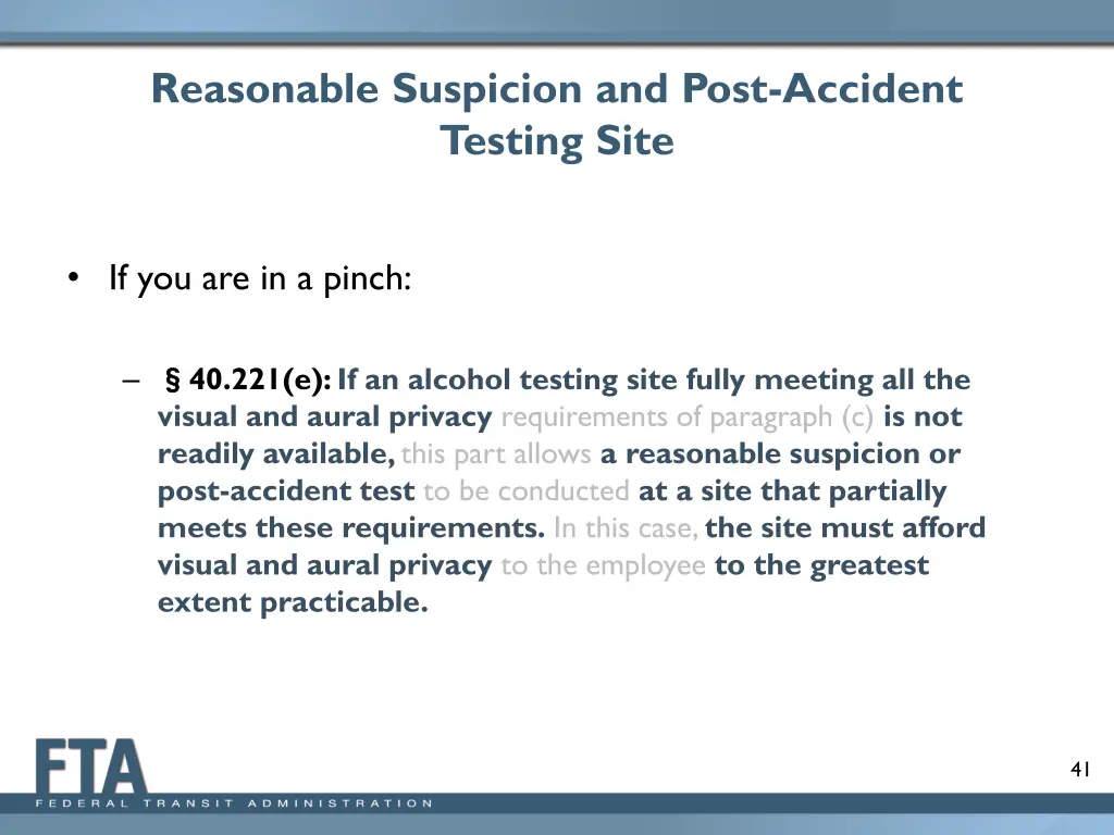 reasonable suspicion and post accident testing