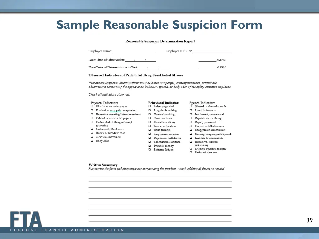 sample reasonable suspicion form