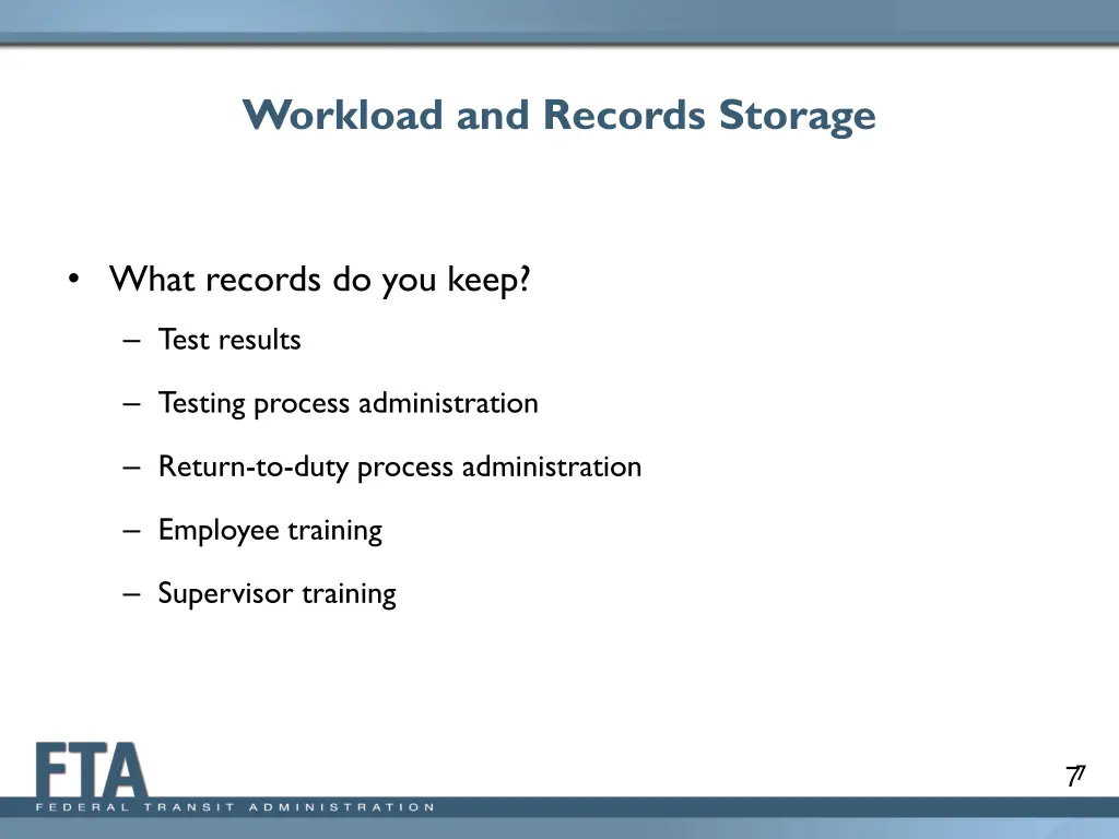 workload and records storage