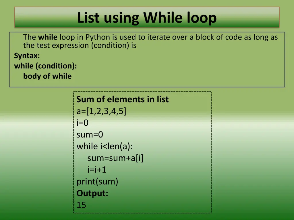 list using while loop