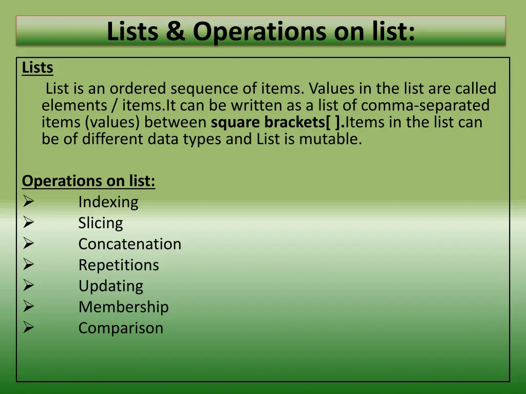 lists operations on list