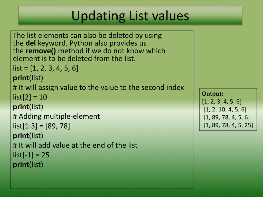 updating list values