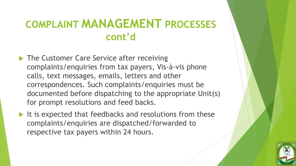 complaint management processes cont d