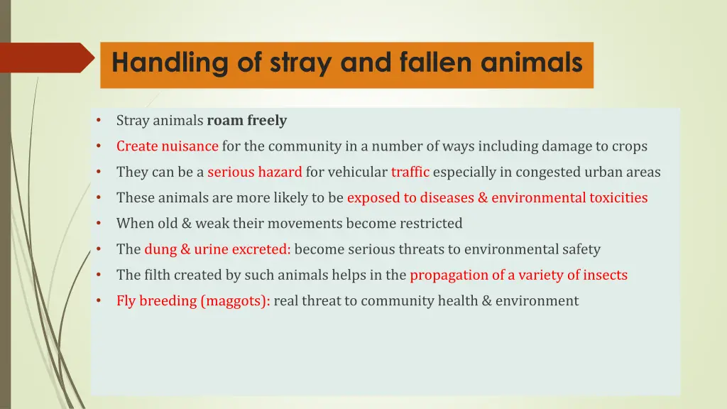 handling of stray and fallen animals