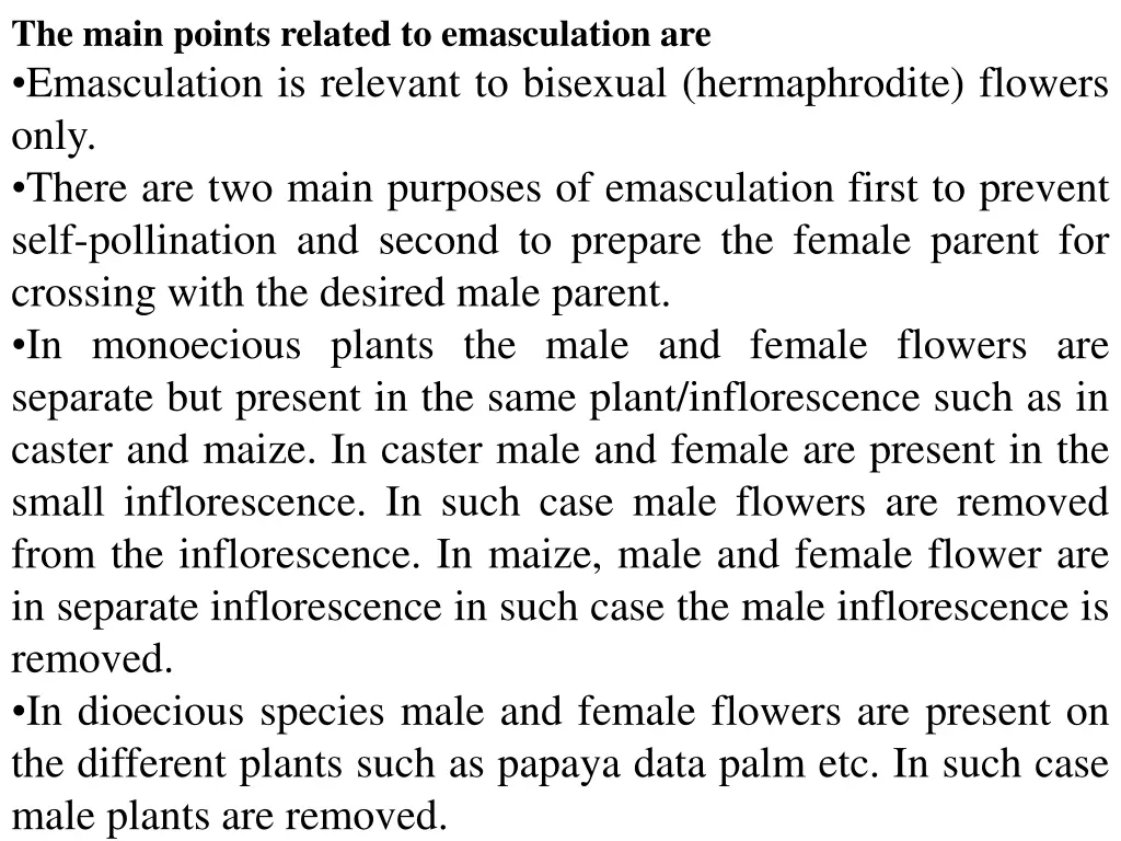 the main points related to emasculation