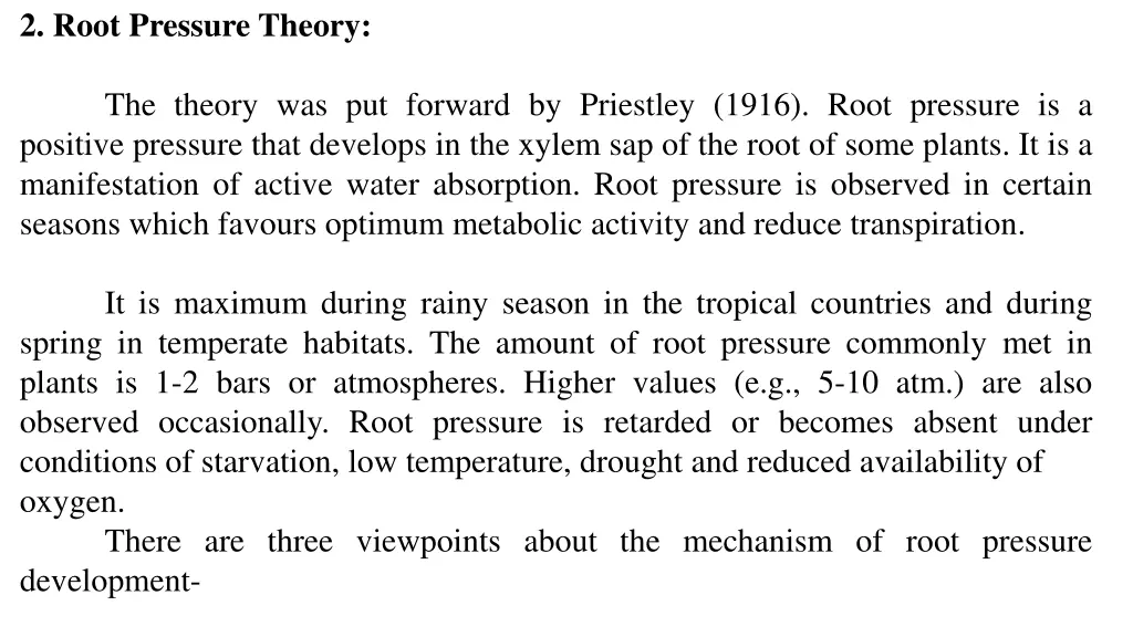 2 root pressure theory