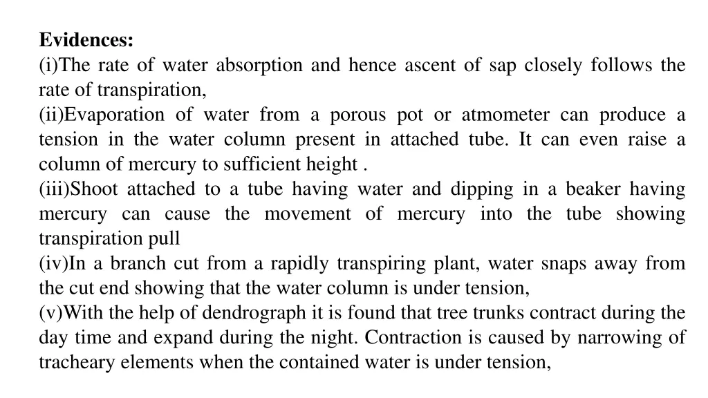 evidences i the rate of water absorption