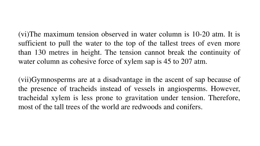 vi the maximum tension observed in water column