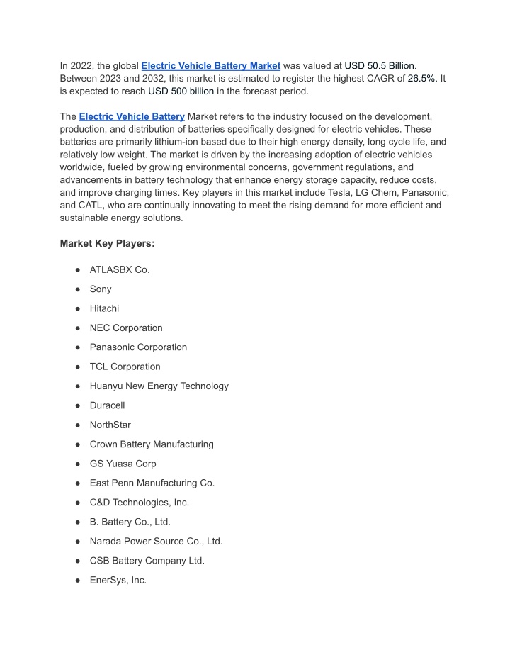 in 2022 the global electric vehicle battery