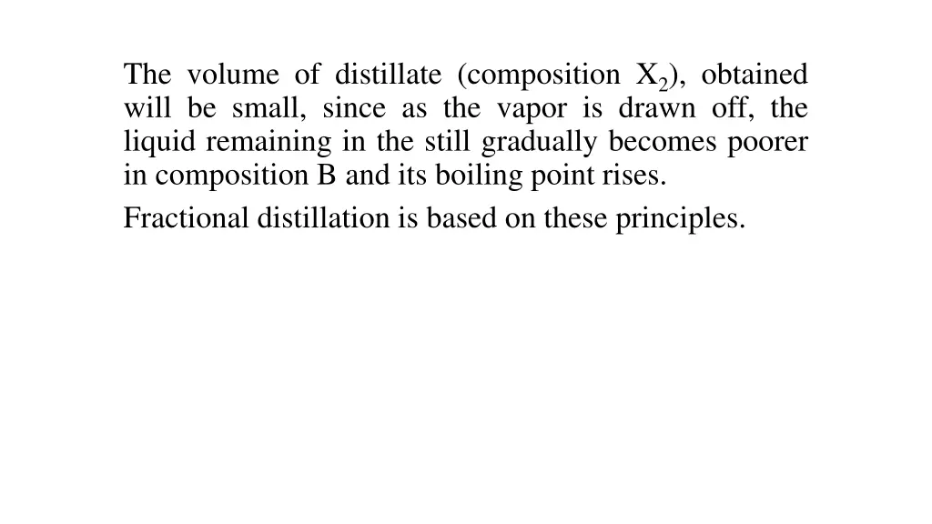 the volume of distillate composition x 2 obtained