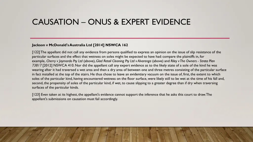 causation onus expert evidence 1