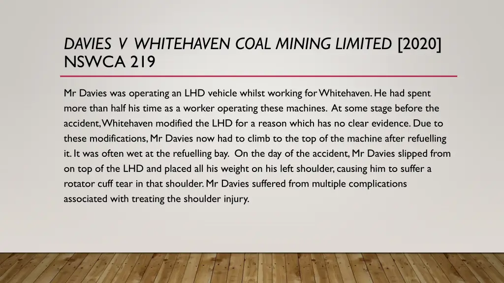 davies v whitehaven coal mining limited 2020