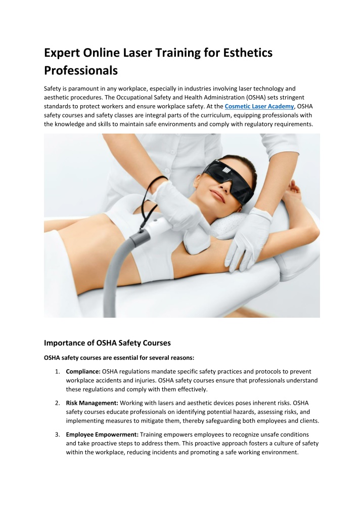 expert online laser training for esthetics