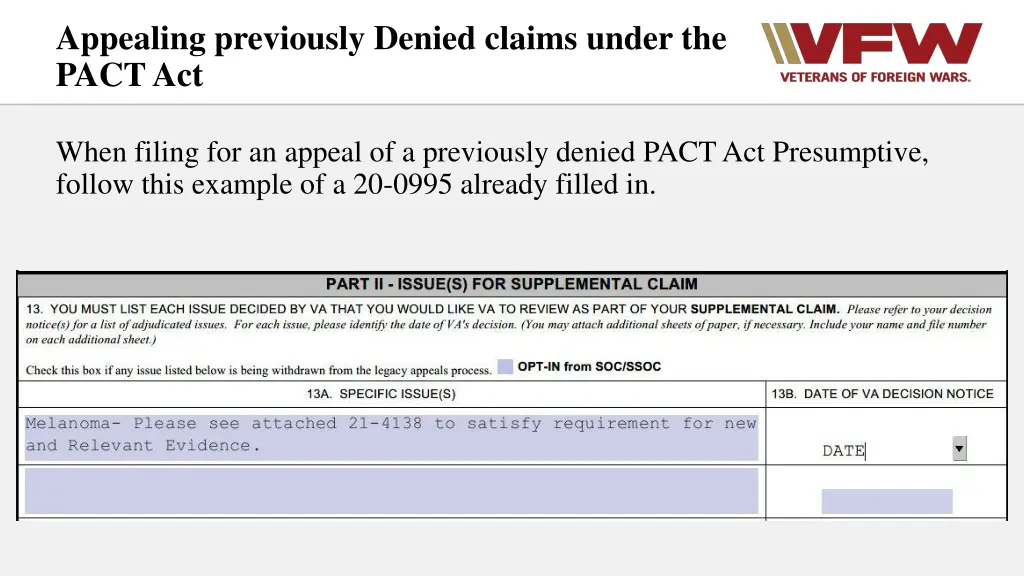 appealing previously denied claims under the pact 1