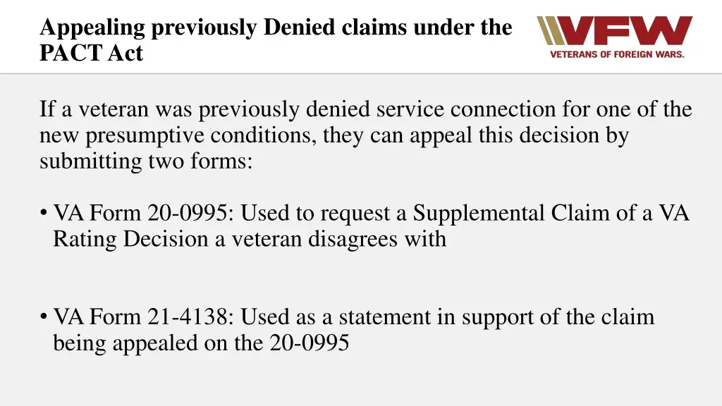 appealing previously denied claims under the pact