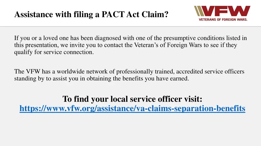 assistance with filing a pact act claim