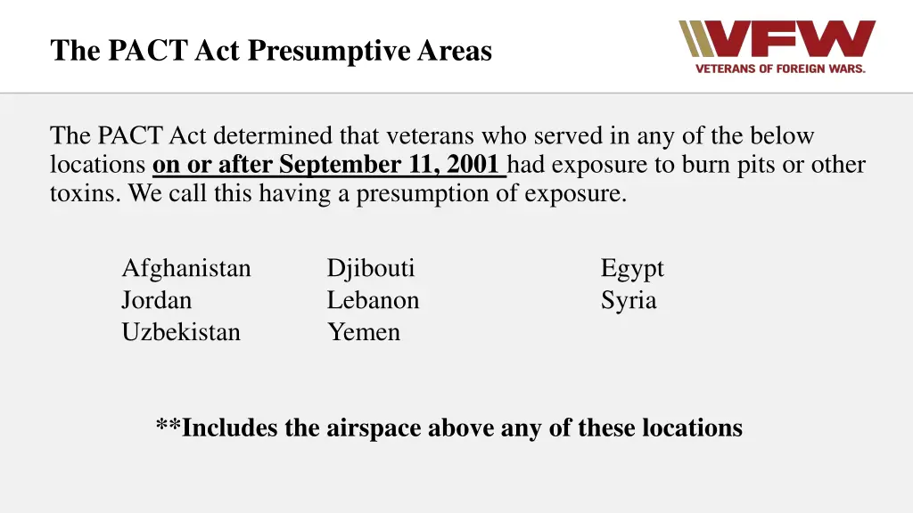 the pact act presumptive areas 1