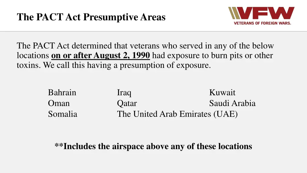 the pact act presumptive areas