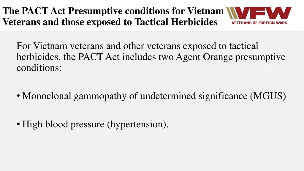 the pact act presumptive conditions for vietnam