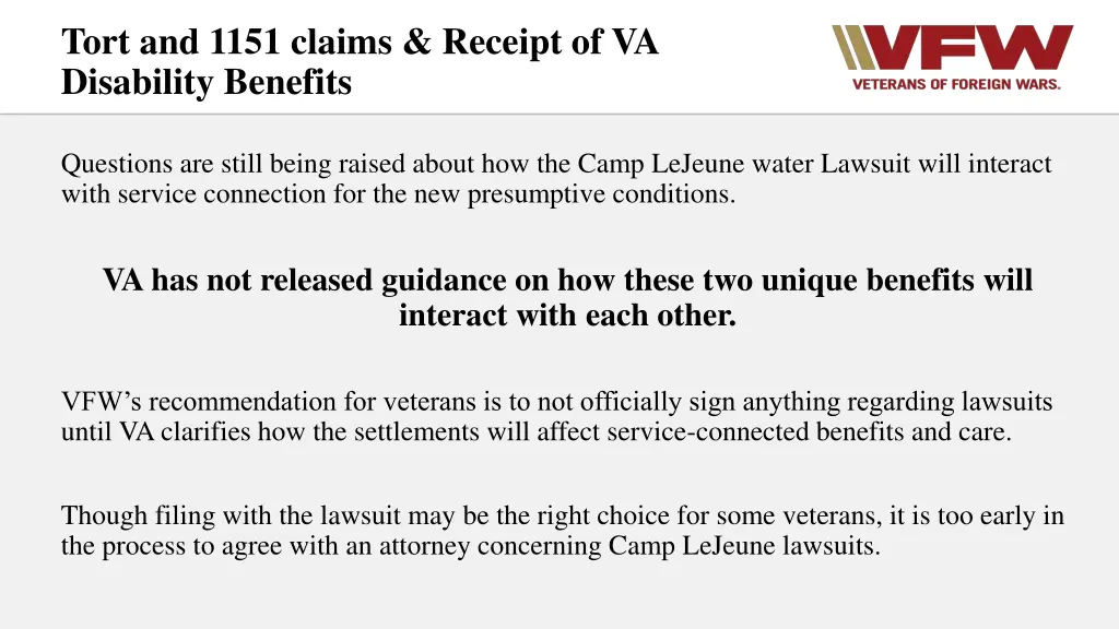 tort and 1151 claims receipt of va disability