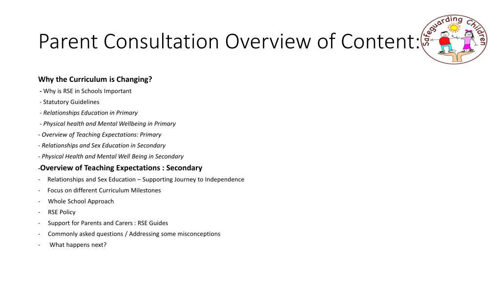 parent consultation overview of content