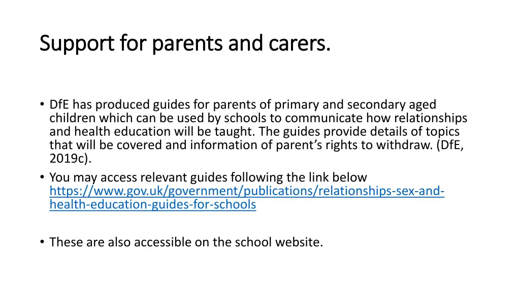 support for parents and carers support