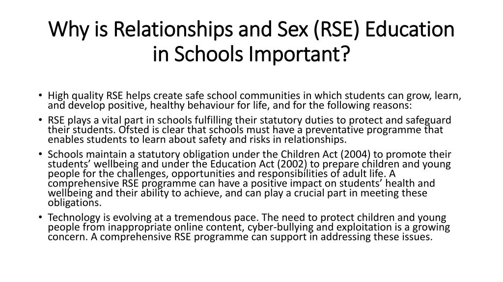 why is relationships and sex rse education