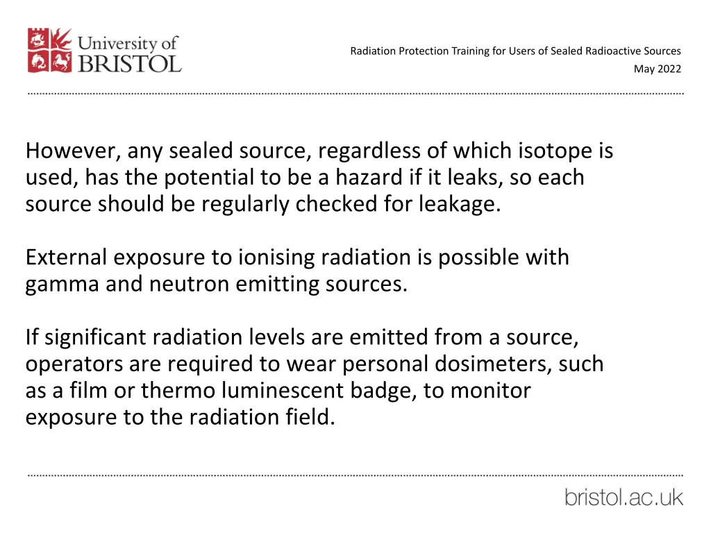 radiation protection training for users of sealed 46