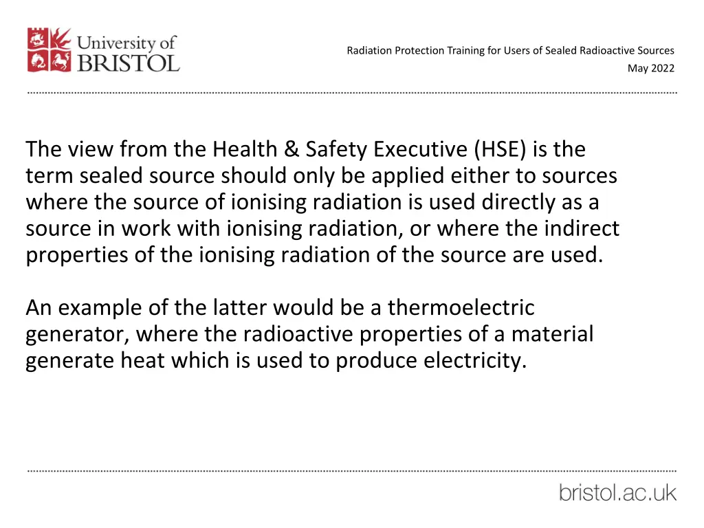 radiation protection training for users of sealed 6