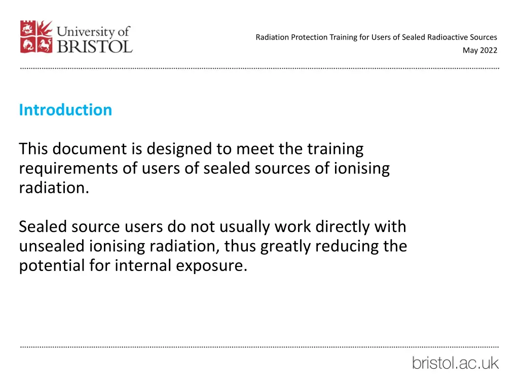 radiation protection training for users of sealed