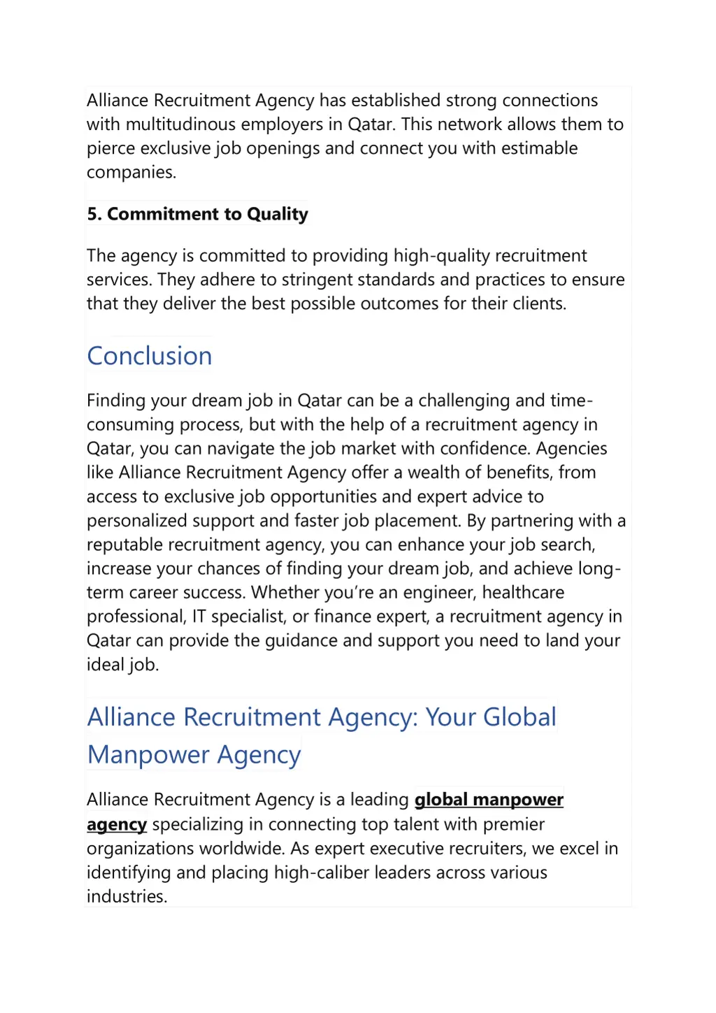 alliance recruitment agency has established