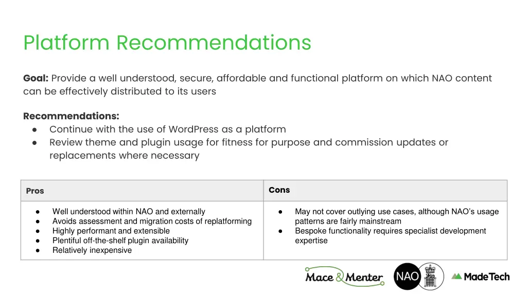 platform recommendations