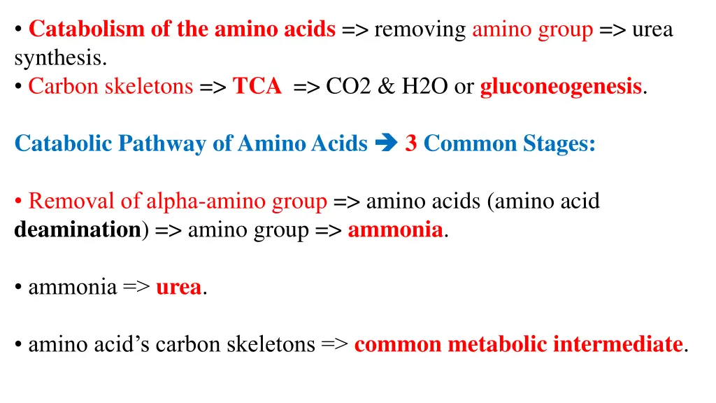 catabolism of the amino acids removing amino