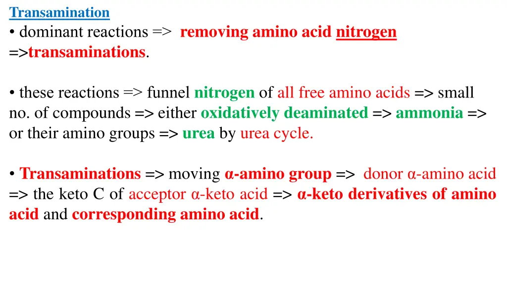 transamination dominant reactions removing amino