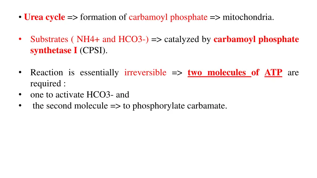 urea cycle formation of carbamoyl phosphate