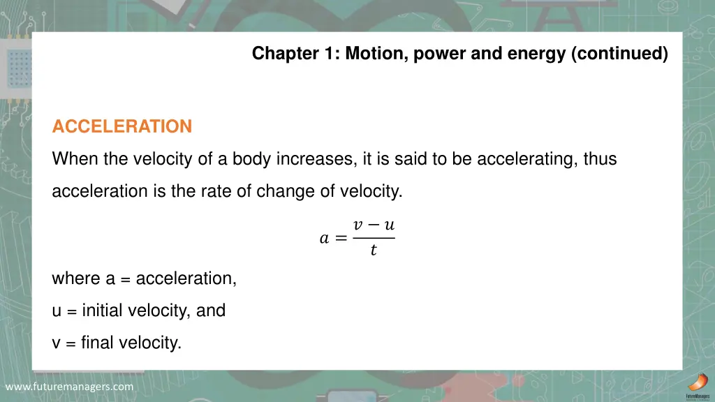 chapter 1 motion power and energy continued 1