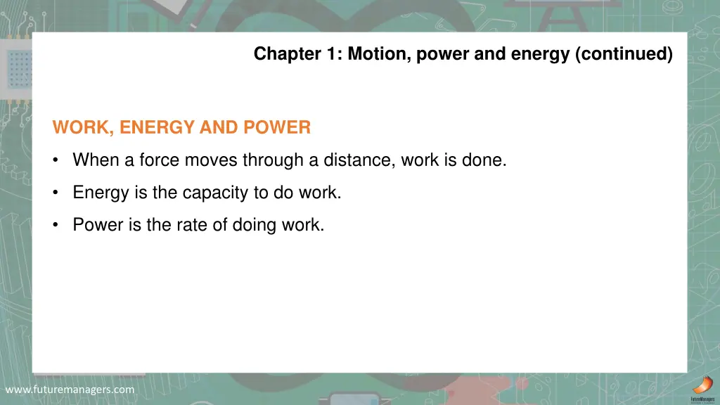 chapter 1 motion power and energy continued 3