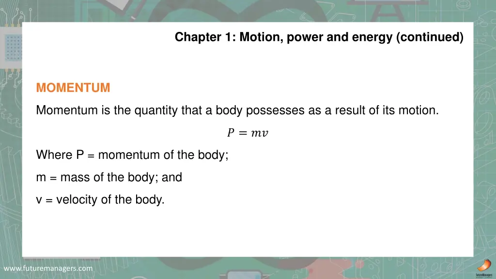 chapter 1 motion power and energy continued 4