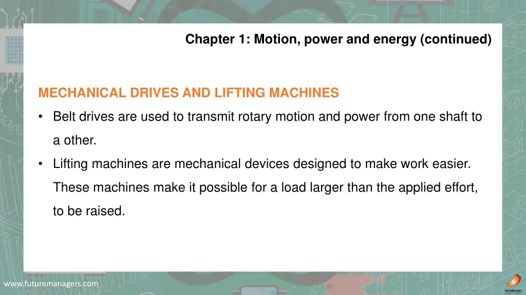 chapter 1 motion power and energy continued 5