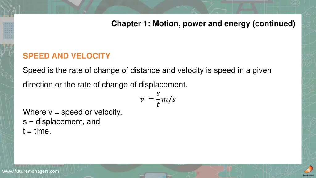 chapter 1 motion power and energy continued