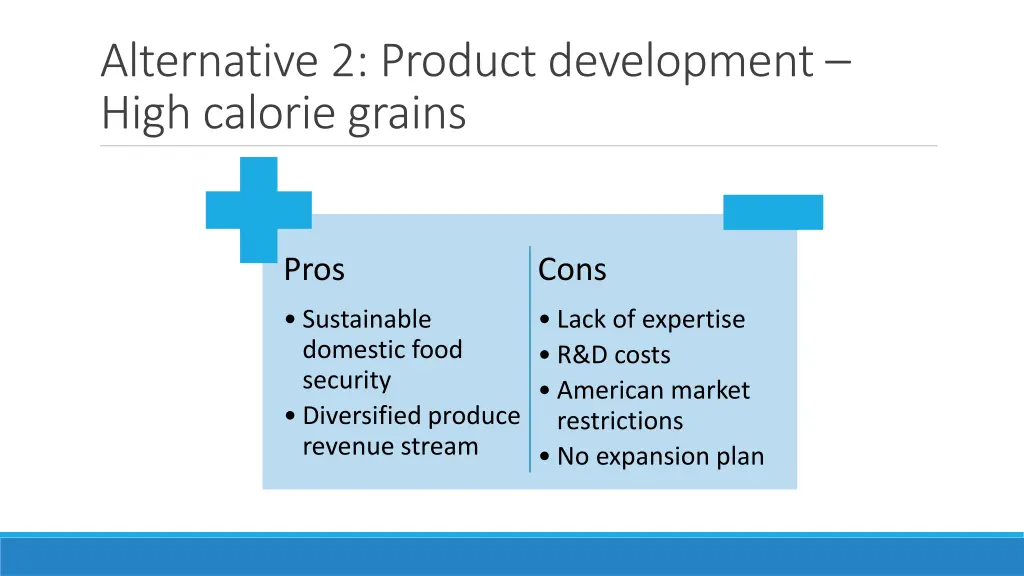 alternative 2 product development high calorie