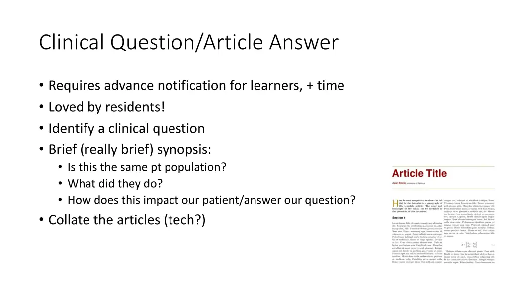 clinical question article answer