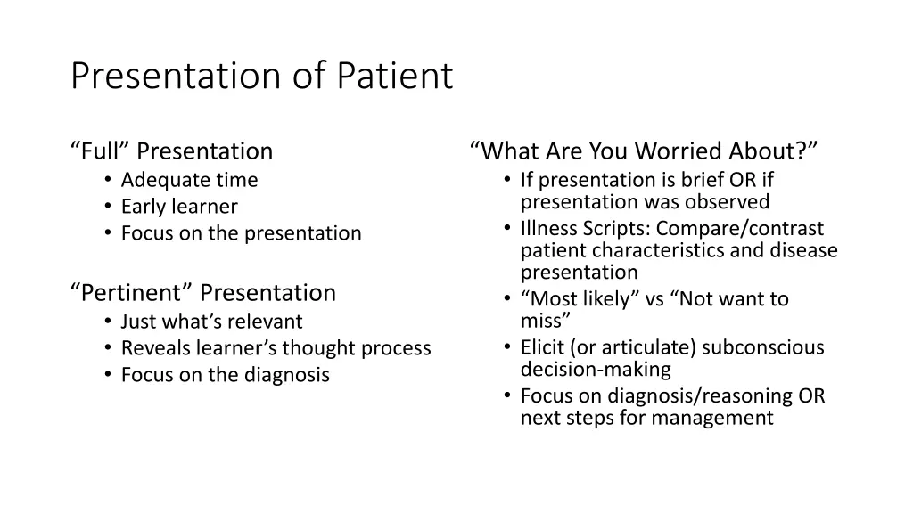 presentation of patient